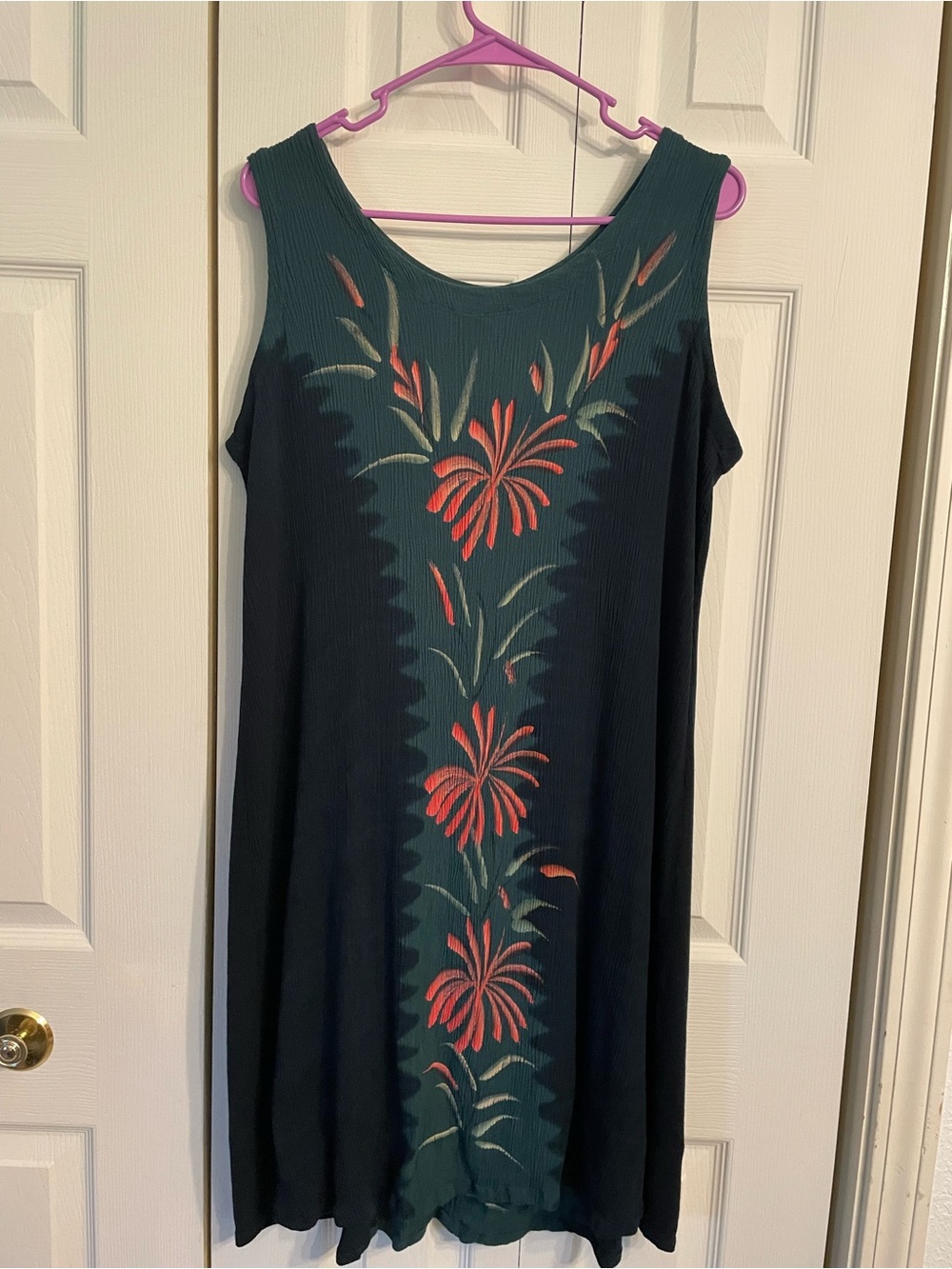 Sleeveless Floral Midi Dress in Dark Green with Coral Accents